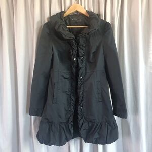 Blanc Noir Black Ruffled Trench Coat Womens M